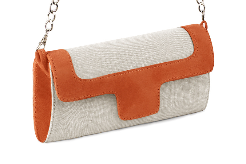 Natural beige and clementine orange luxurious elegant clutch for ceremonies, weddings and evenings out.